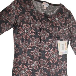 Lularoe Julia Dress XS‎ Gray Pink Floral Print Stretch Fitted Casual